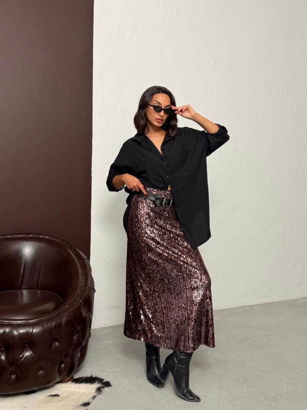 Pullu Etek - Koyu Kahve